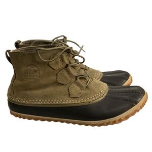 Sorel Out N About Duck Boots Womens 10 Green Black Leather Waterproof Ankle